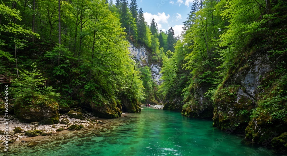 Fototapeta premium 緑豊かな渓谷の清流
