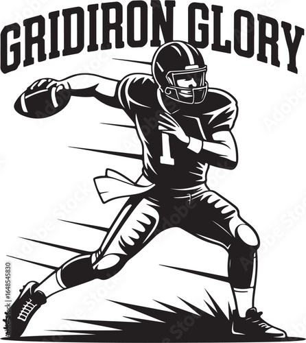 Football quarterback throwing pass with gridiron glory