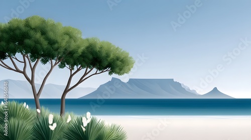 Breathtaking coastal landscape with mountain backdrop