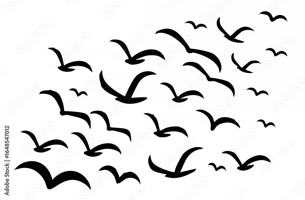 Naklejka premium Silhouettes of groups of bird...