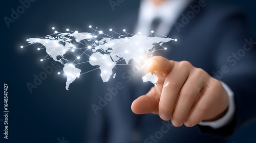 Businessman interacting with global digital network