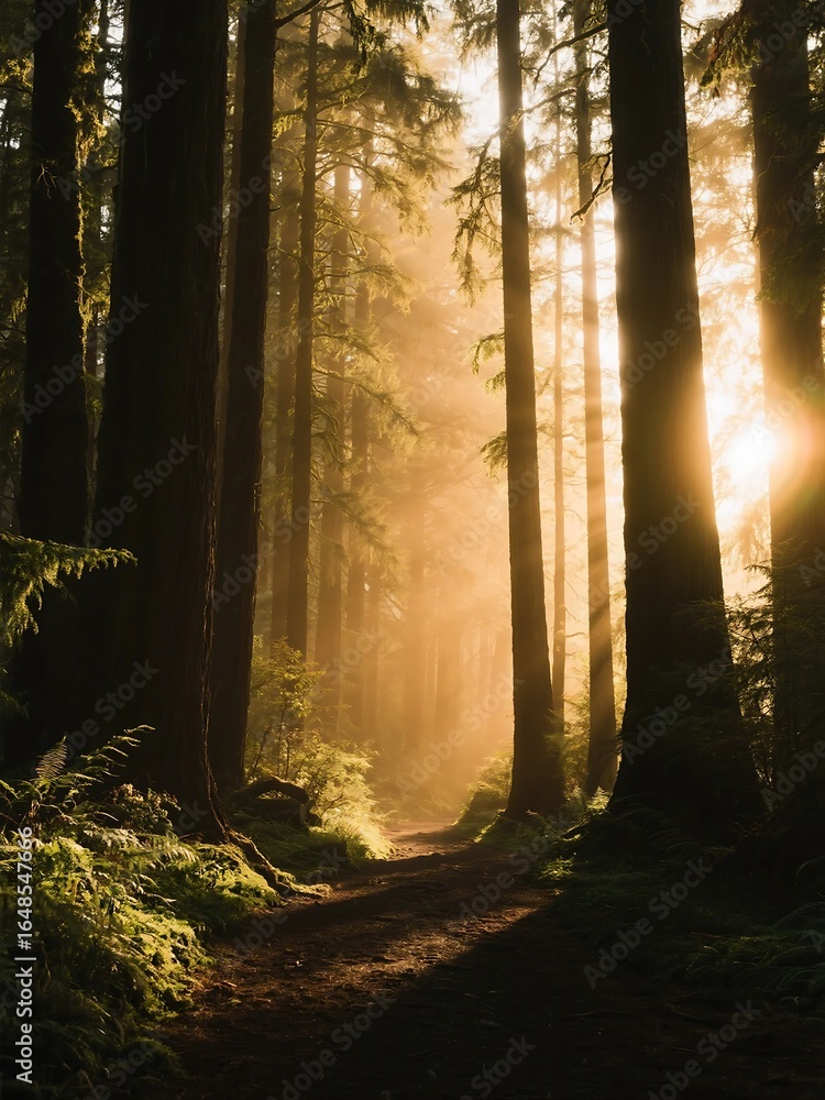 Fototapeta premium Golden hour hikes in the redwoods