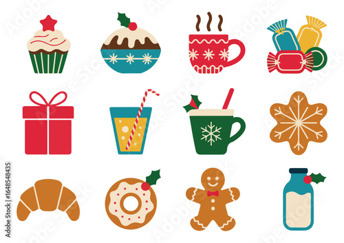 Festive christmas holiday treats and drinks vector illustration