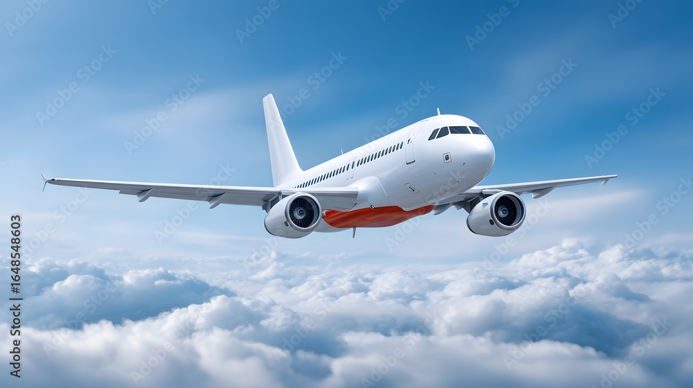 Fototapeta premium Commercial passenger airplane flying through the sky