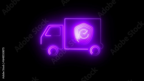 Purple neon delivery truck with shield icon image