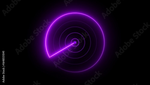 Purple neon radar screen with sweeping line display