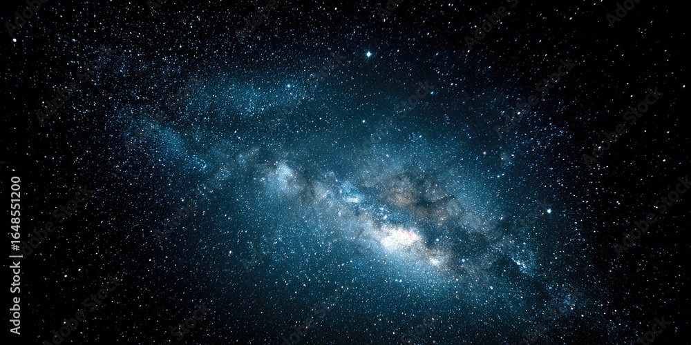 Naklejka premium Cosmic expanse with a luminous galaxy