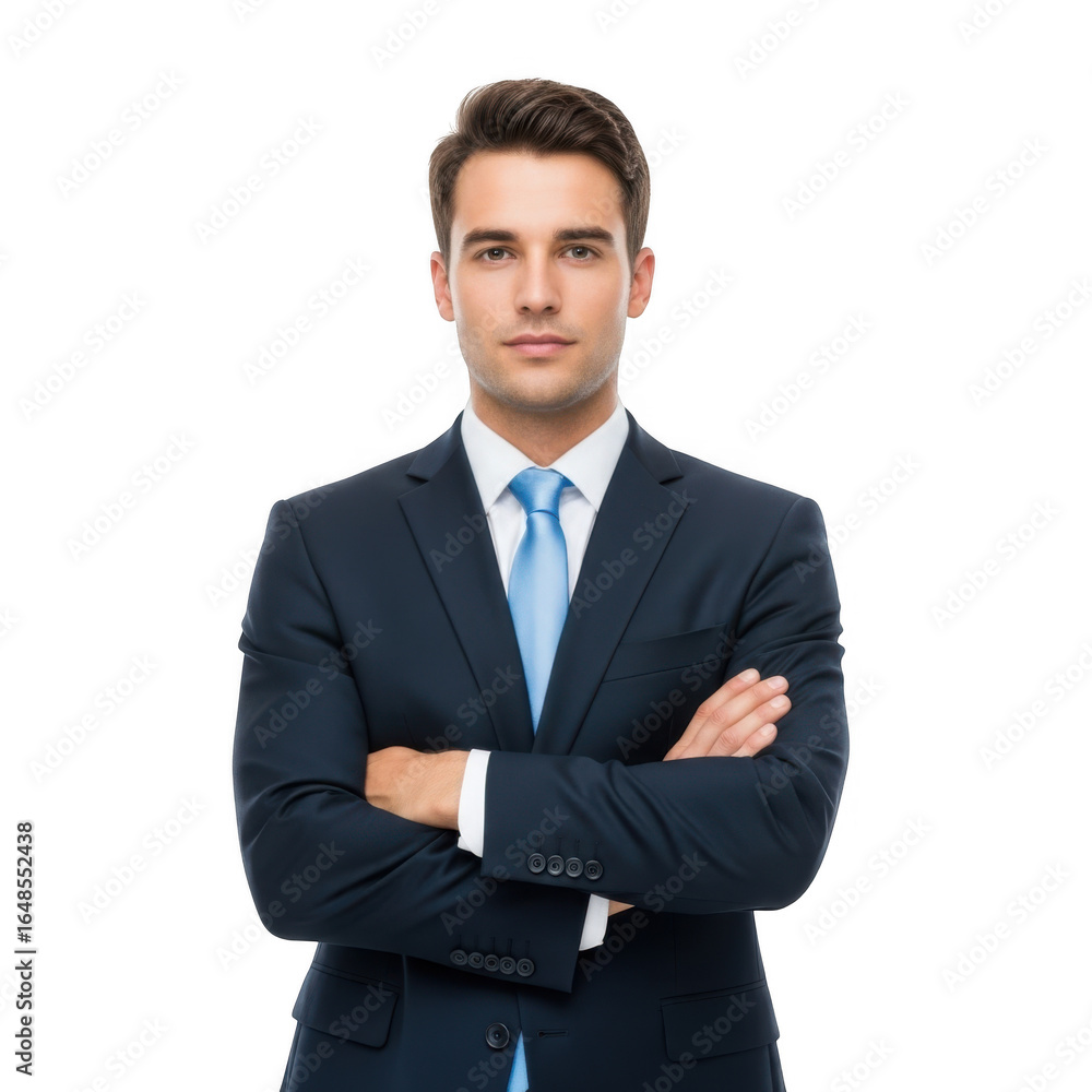 Confident businessman with arms crossed isolated on transparent background Confident businessman with arms crossed isolated on transparent background
