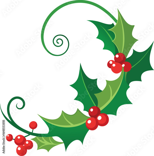 Curving holly leaf and berry vine border design