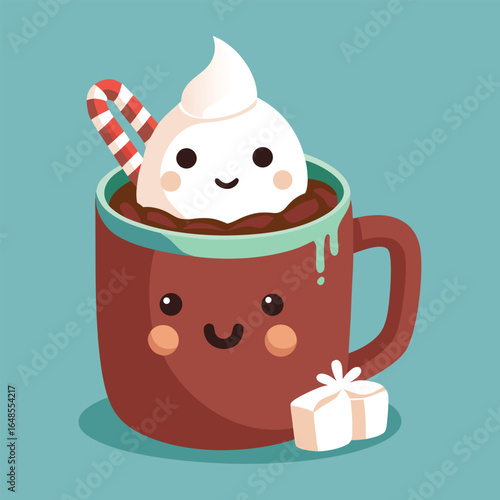 Festive hot cocoa in a snowman mug with marshmallow topping
