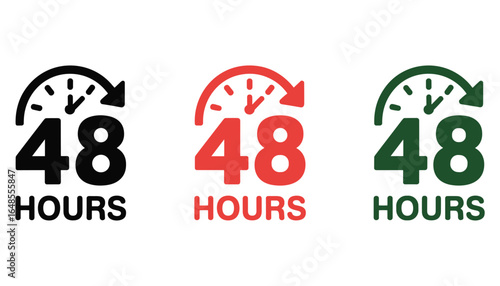48 Hours Countdown Icon Set. Fast Delivery and Deadline Symbols.