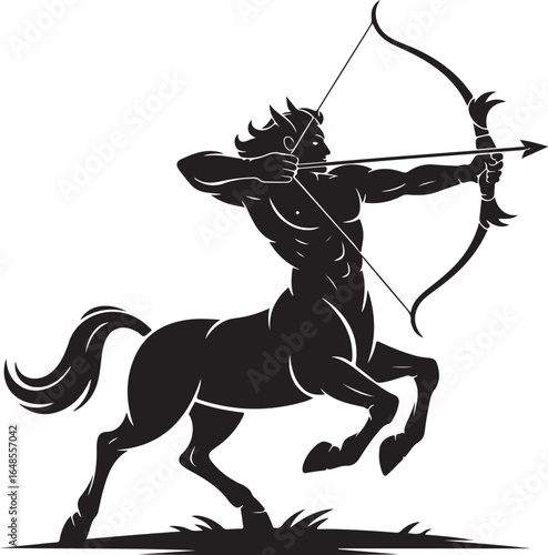 Powerful Centaur Archer aims bow and arrow with focus and strength
