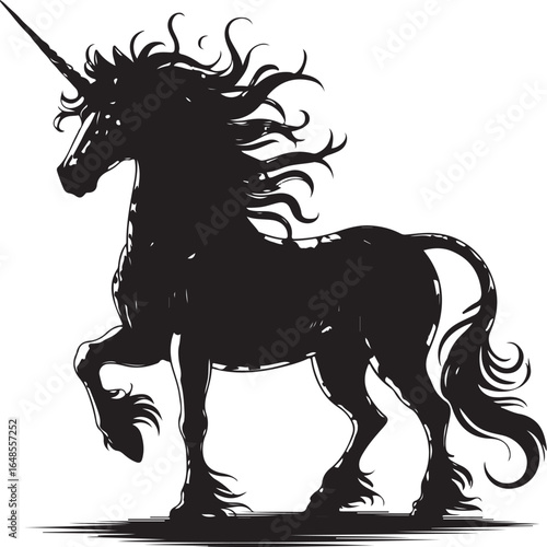 Majestic unicorn silhouette prancing with flowing mane