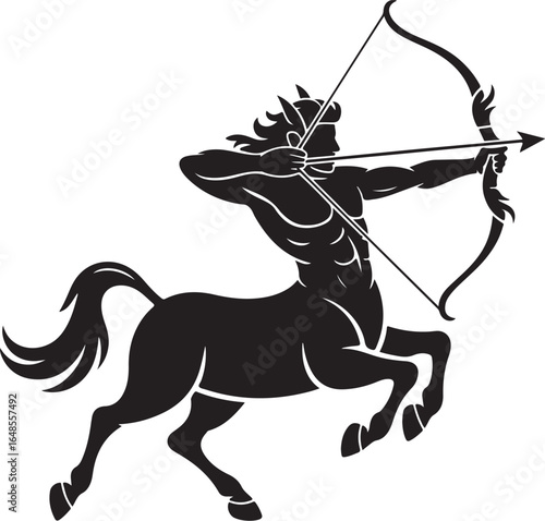 Mythical centaur archer aiming bow with powerful strike