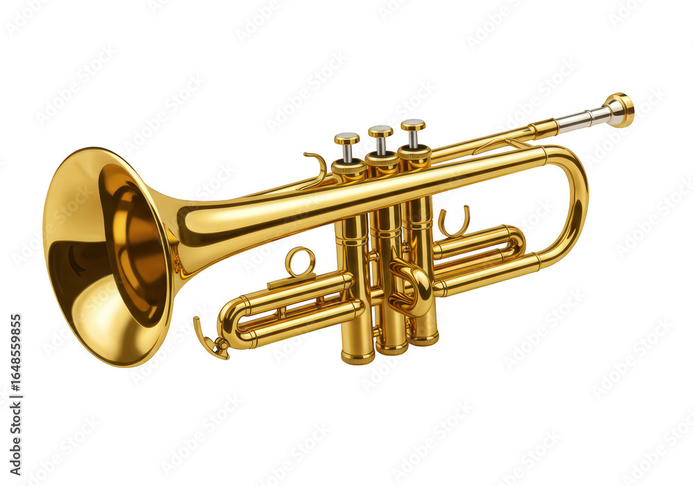 Obraz premium Golden trumpet musical instrument isolated on transparent background