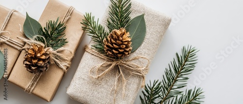 Wrapped gifts with natural decorations