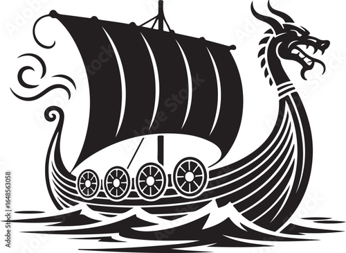 Majestic Viking longship sails through rough seas boldly
