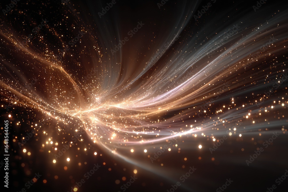 Fototapeta premium Abstract swirling golden and light-gray energy streams against a dark background