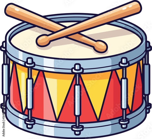 Cartoon Toy Drum with Crossed Sticks Vector illustration
