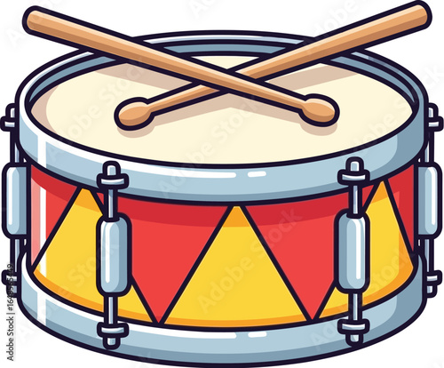 Cartoon Toy Drum with Crossed Sticks Vector illustration