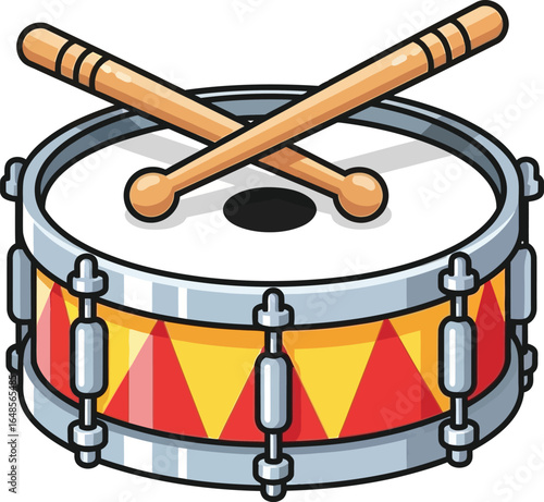 Cartoon Toy Drum with Crossed Sticks Vector illustration