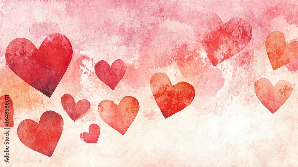 Fototapeta premium Colorful watercolor hearts on abstract background