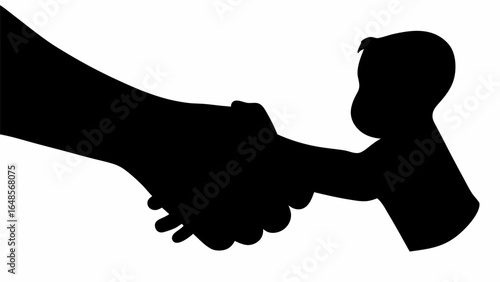 Silhouette of a child holding an adult hand depicting a bond of trust and support in black and white art | editable eps vectors