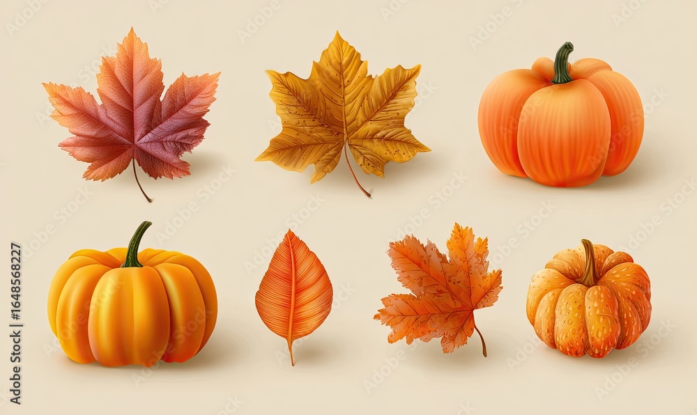 Naklejka premium Autumnal leaves and pumpkins (1)