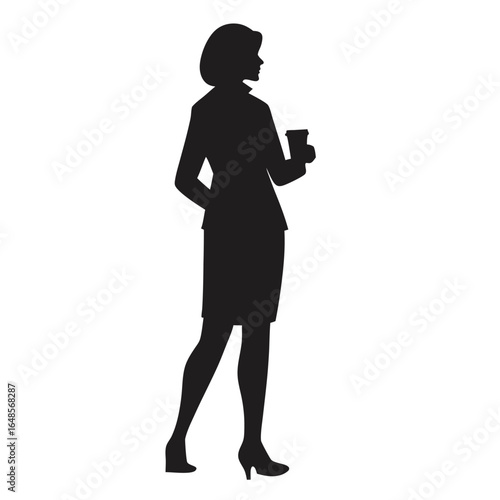 Woman Standing with Coffee Mug Silhouette Icon