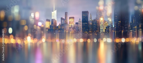 Mesmerizing cityscape illumination, vibrant lights on the water surface in the evening