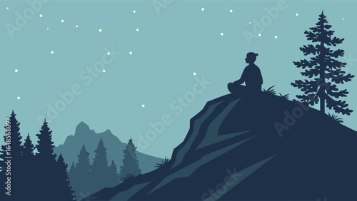  Silhouette of a person meditating on a mountain peak (2).eps