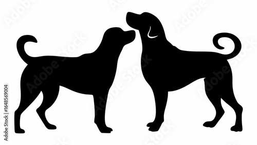 Two dogs in black silhouette standing side by side looking at each other on a white background design | editable eps vectors