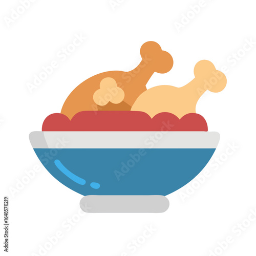 Bowl of chicken drumsticks in flat style with blue dish