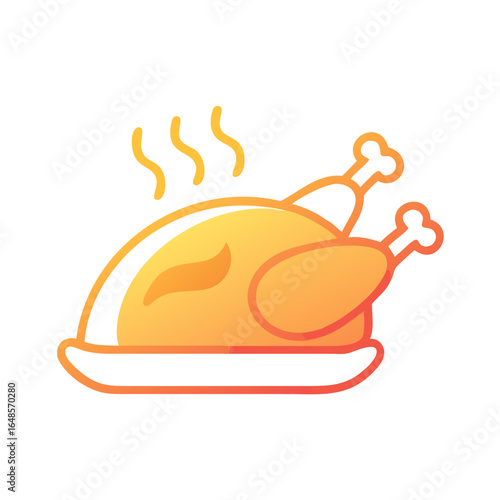Roasted turkey on plate in orange gradient flat style