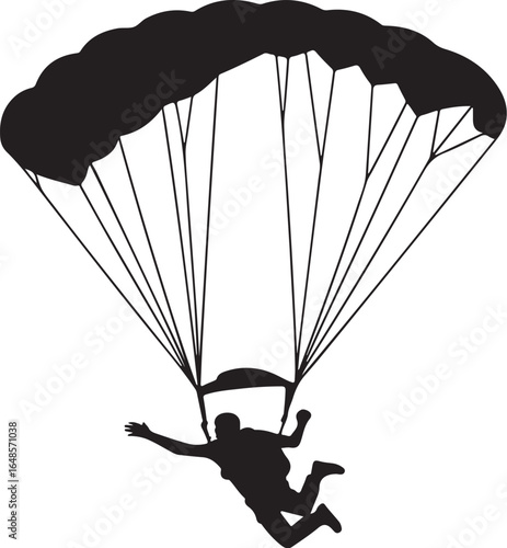 Skydiver silhouette falling with parachute, adventure freedom