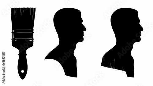 Illustration showing a paintbrush and two silhouette profiles of a man facing to the right side view art | editable eps vectors