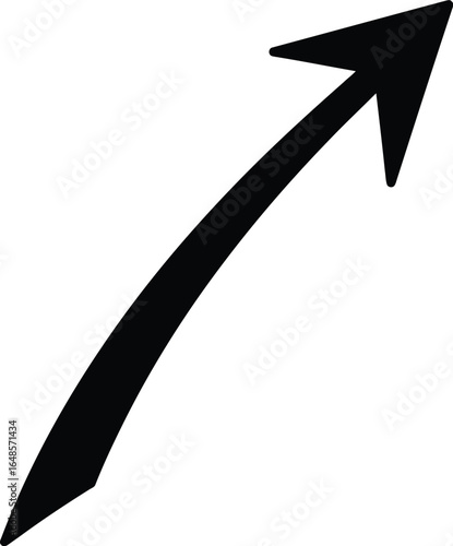 Black upward arrow isolated on white background, indicating direction, growth, and progress with a curved path, symbolizing navigation and forward movement