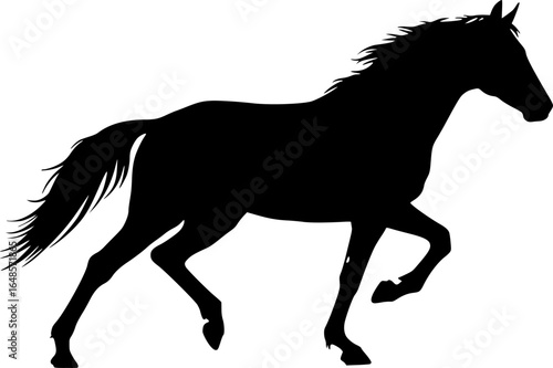 a horse silhouette, running, side view, smooth lines, white background, vector

