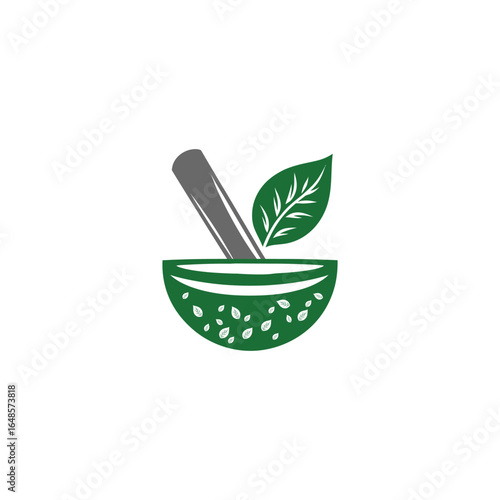 Herbal medicine bowl vector illustration for organic health, Ayurveda, and natural therapy concepts