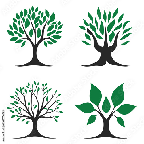 Multiple tree vector set for eco design, forest symbols, and environmental nature concepts