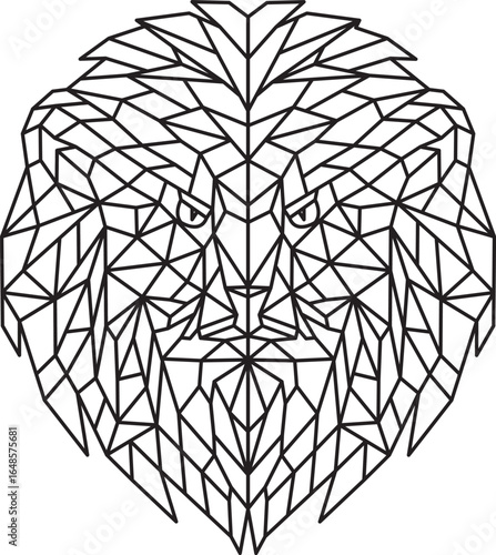 Low poly triangular lion on white background for coloring book