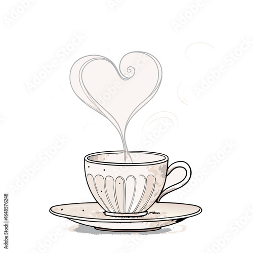 Elegant teacup with heart-shaped steam, perfect for Valentine's Day promotions, cozy cafe marketing, or romantic gift ideas with love and warmth