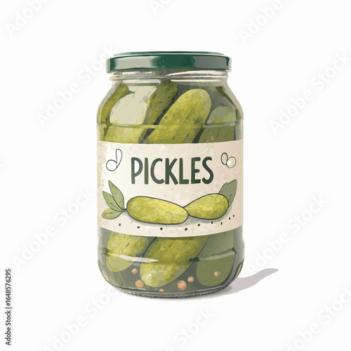 Freshly canned homemade pickles in a glass jar, ready to enjoy the tangy goodness of summer's bounty, perfect for food blogs and culinary projects