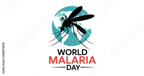world malaria day logo with red mosquito over blue globe and bold typography promoting global awareness, prevention and health campaign