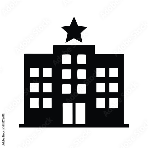 Hotel Building with a Star Silhouette Vector Icon on White Background