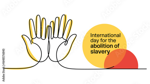 international day for the abolition of slavery logo with continuous line hands and bold typography promoting freedom, rights and awareness