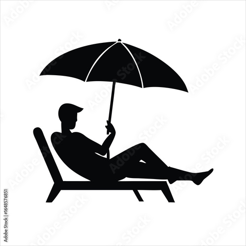Vacationer on a Beach Chair Silhouette Vector Icon on White Background