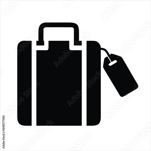 Clean Vector Silhouette of a Suitcase with a Tag, Dark Blue on White background
