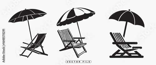 PrintRelaxing beach chairs and umbrellas create a perfect summer vacation scene for leisure and travel.