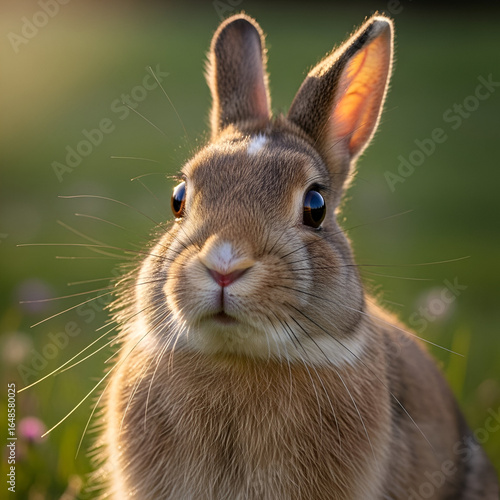 Cute Brown Rabbit in Sunlit Meadow